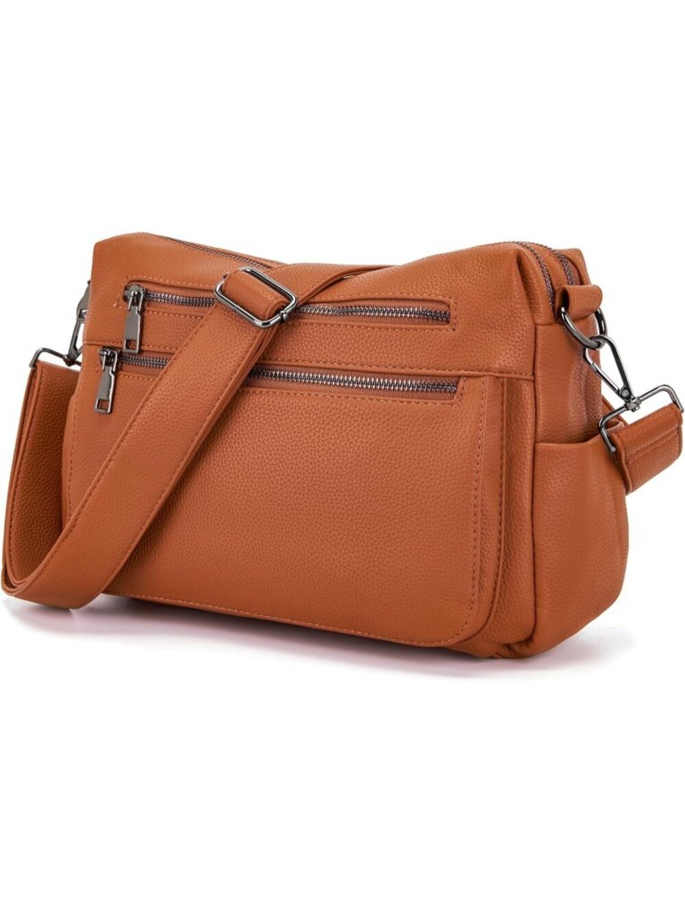 Women's S-Brown Faux Leather Adjustable Wide Strap with 10 Pockets Shoulder Bag